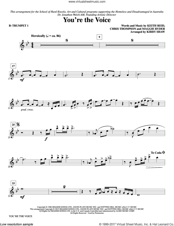You're the Voice (arr. Kirby Shaw) (complete set of parts) sheet music for orchestra/band by Kirby Shaw, Andy Quanta, Chris Thompson, John Farnham, Keith Reid, Maggie Ryder and Rebecca St. James, intermediate skill level