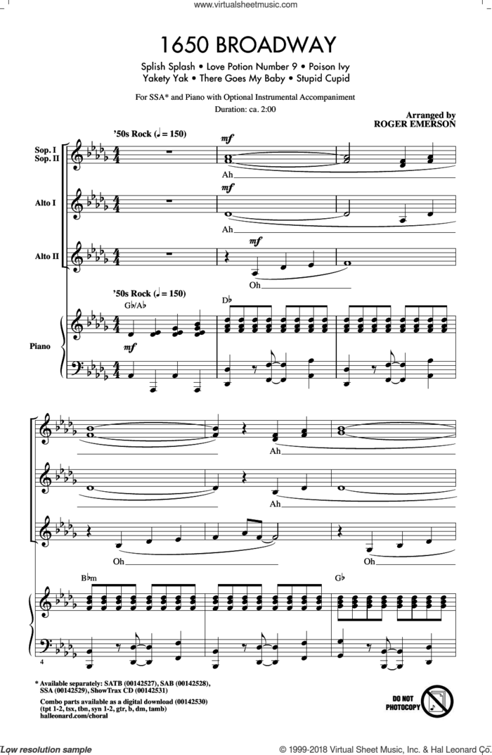 1650 Broadway (Medley) sheet music for choir (SSA: soprano, alto) by Mike Stoller, Roger Emerson, The Searchers and Jerry Leiber, intermediate skill level