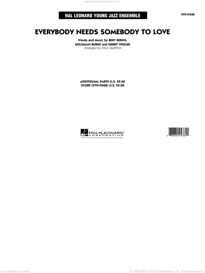 Everybody Needs Somebody to Love sheet music for jazz band (full score) by Paul Murtha, The Blues Brothers, Wilson Pickett, Bert Berns, Gerry Wexler and Soloman Burke, intermediate skill level