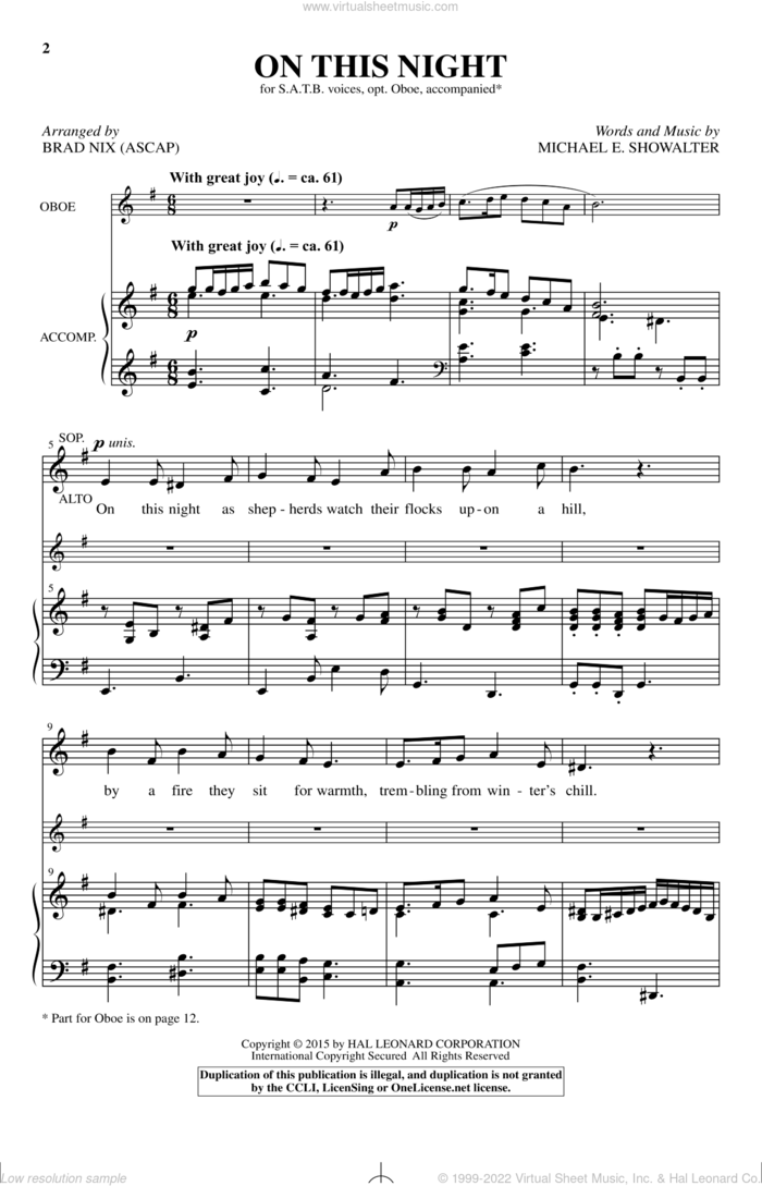 On This Night sheet music for choir by Brad Nix and Michael E. Showalter, intermediate skill level