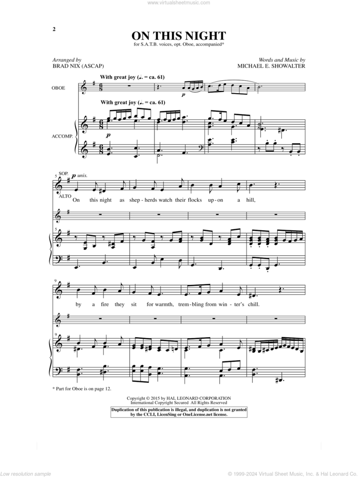 On This Night sheet music for choir by Brad Nix and Michael E. Showalter, intermediate skill level