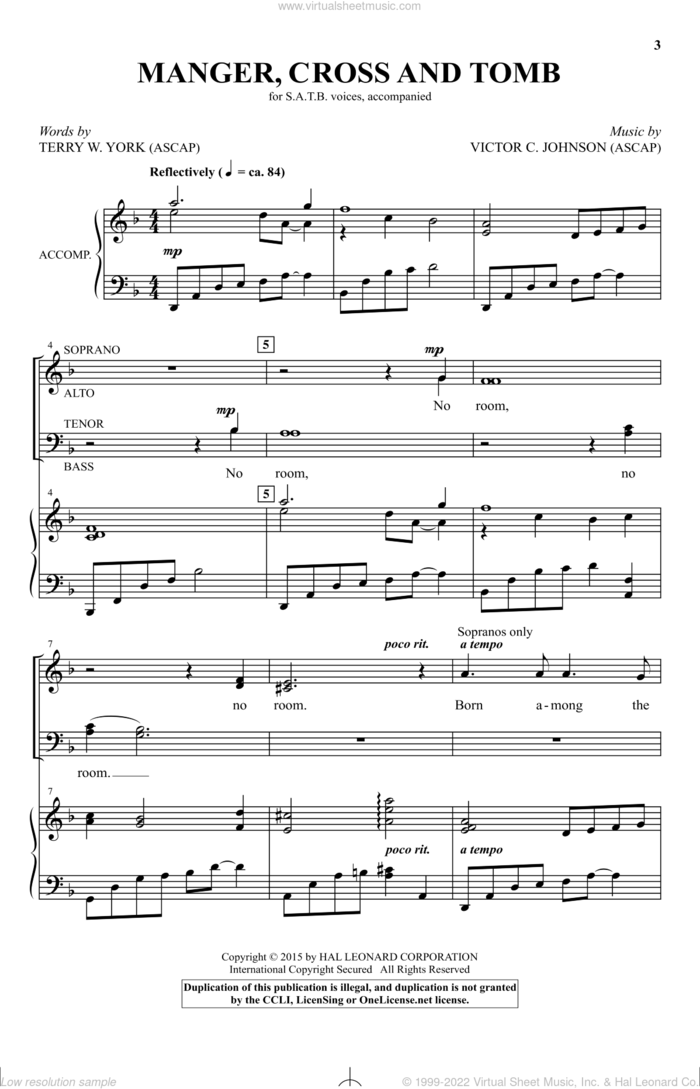 Manger, Cross And Tomb sheet music for choir (SATB: soprano, alto, tenor, bass) by Victor Johnson and Terry W. York, intermediate skill level