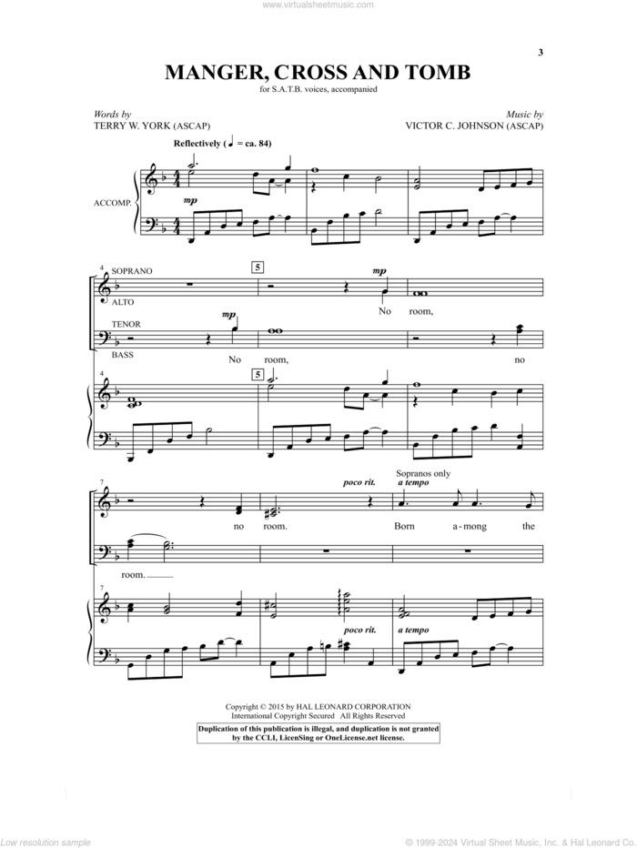 Manger, Cross And Tomb sheet music for choir (SATB: soprano, alto, tenor, bass) by Victor Johnson and Terry W. York, intermediate skill level