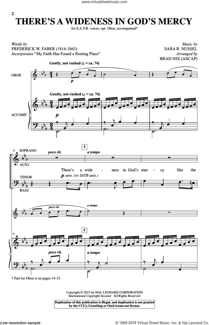 There's A Wideness In God's Mercy sheet music for choir by Brad Nix, Frederick W. Faber and Sara R. Nussel, intermediate skill level