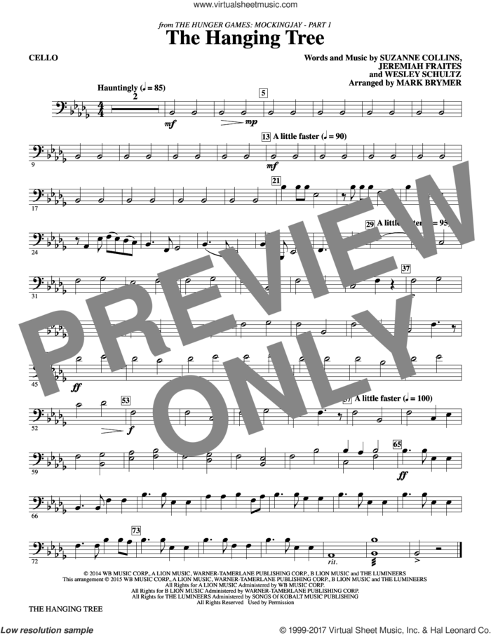 The Hanging Tree (from The Hunger Games: Mockingjay Part I) (complete set of parts) sheet music for orchestra/band by Mark Brymer, James Newton Howard, Jeremiah Fraites, Suzanne Collins and Wesley Schultz, intermediate skill level