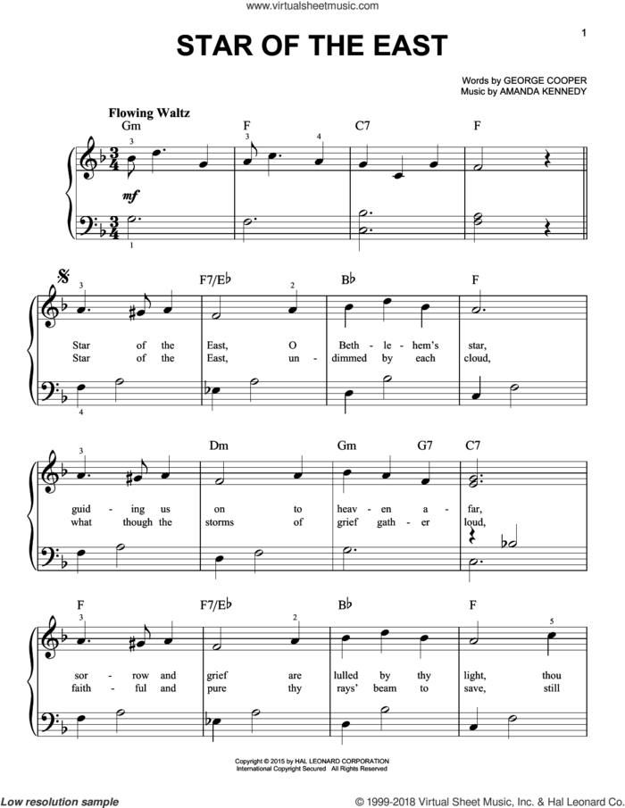 Star Of The East sheet music for piano solo by George Cooper and Amanda Kennedy, beginner skill level