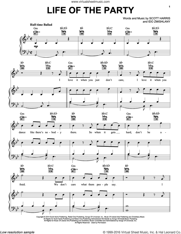 Life Of The Party sheet music for voice, piano or guitar by Shawn Mendes, Ido Zmishlany and Scott Harris, intermediate skill level