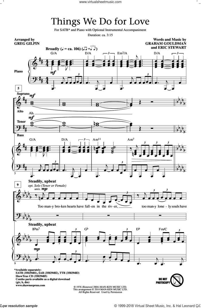 Things We Do For Love sheet music for choir (SATB: soprano, alto, tenor, bass) by Greg Gilpin, 10Cc, Eric Stewart and Graham Gouldman, intermediate skill level