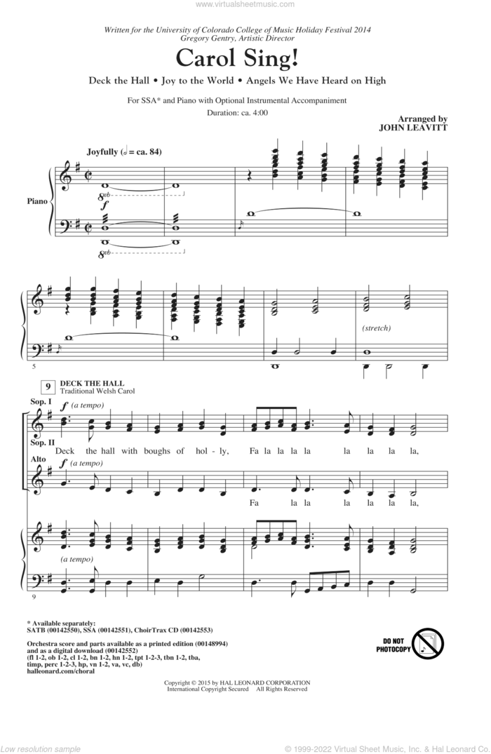 Carol Sing! sheet music for choir (SSA: soprano, alto) by John Leavitt, James Chadwick and Miscellaneous, intermediate skill level