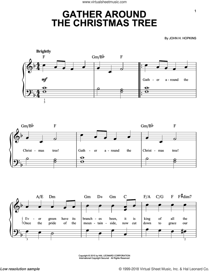Gather Around The Christmas Tree, (beginner) sheet music for piano solo by John H. Hopkins, beginner skill level