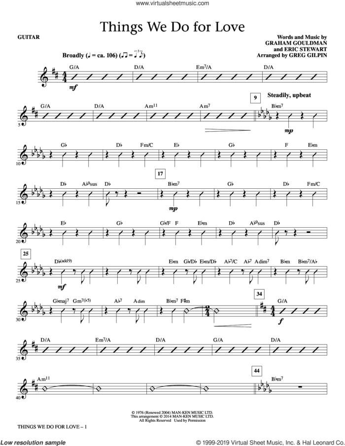 Things We Do for Love (complete set of parts) sheet music for orchestra/band by Greg Gilpin, 10Cc, Eric Stewart and Graham Gouldman, intermediate skill level