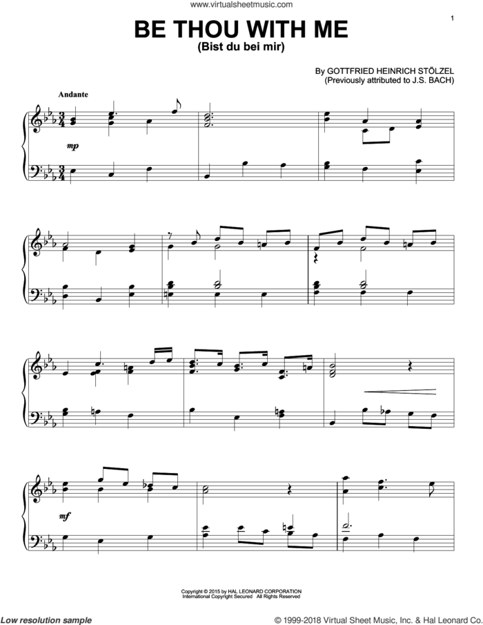 Bist Du Bei Mir, (intermediate) sheet music for piano solo by Gottfried Heinrich Stolzel, classical wedding score, intermediate skill level