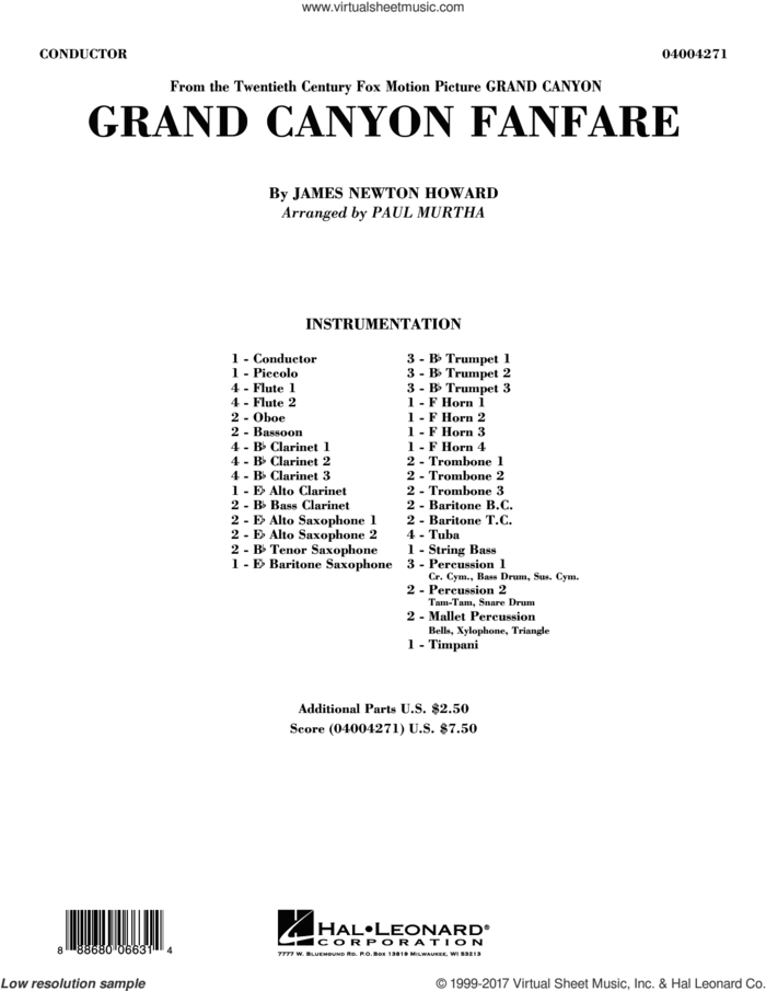Grand Canyon Fanfare (COMPLETE) sheet music for concert band by Paul Murtha and James Newton Howard, classical score, intermediate skill level