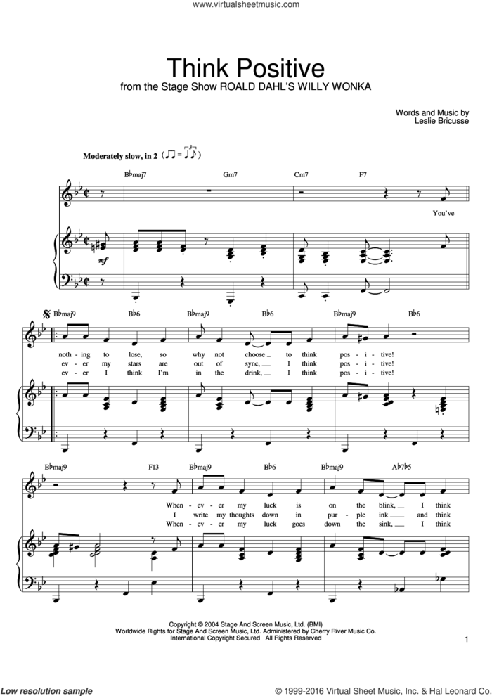 Think Positive sheet music for voice, piano or guitar by Leslie Bricusse, intermediate skill level