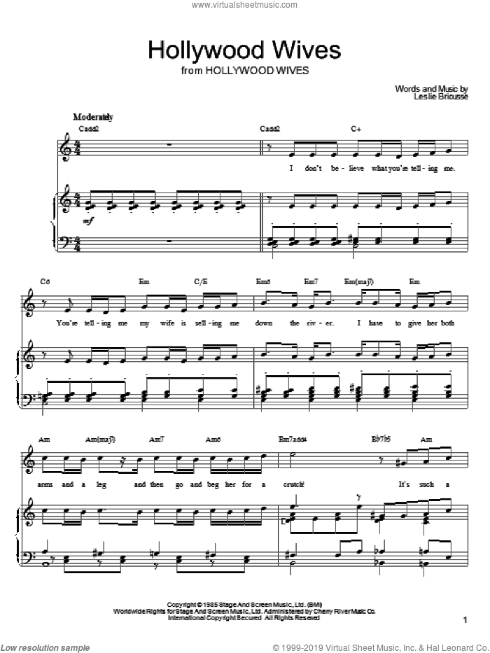 Hollywood Wives sheet music for voice, piano or guitar by Leslie Bricusse, intermediate skill level