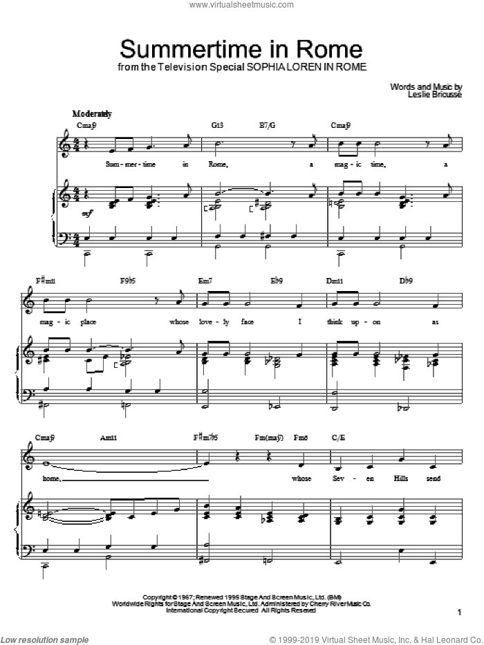 Summertime In Rome sheet music for voice, piano or guitar by Leslie Bricusse, intermediate skill level