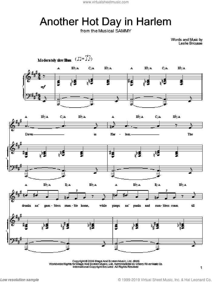 Another Hot Day In Harlem sheet music for voice, piano or guitar by Leslie Bricusse, intermediate skill level