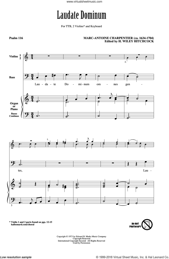 Laudate Dominum sheet music for choir (TTBB: tenor, bass) by Marc-Antoine Charpentier and H. Wiley Hitchcock, classical score, intermediate skill level