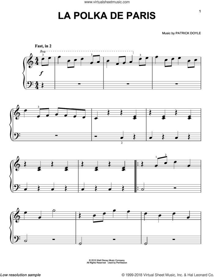 La Polka De Paris, (easy) sheet music for piano solo by Patrick Doyle, easy skill level