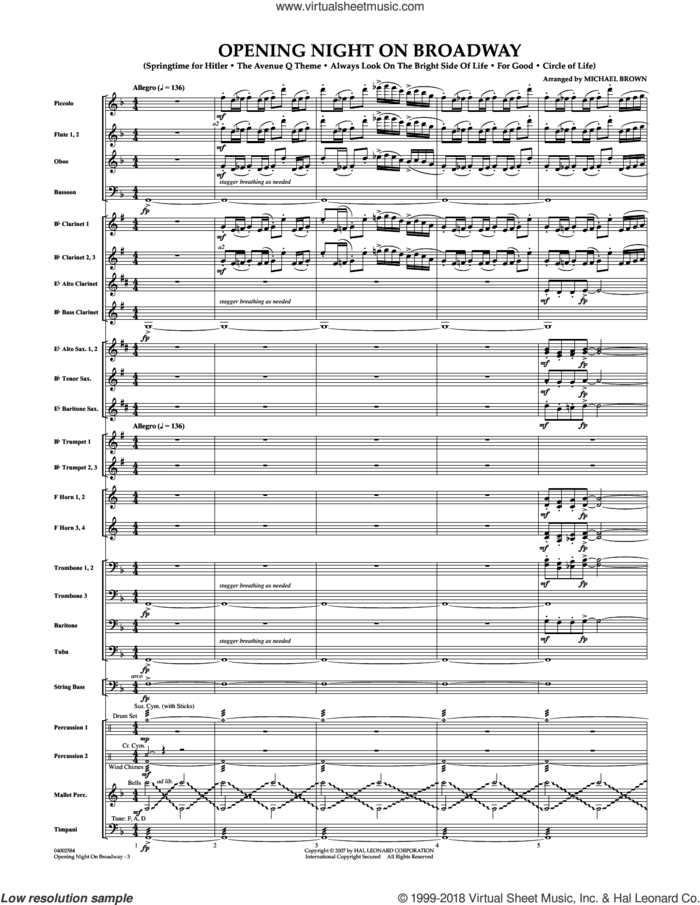 Opening Night on Broadway (COMPLETE) sheet music for concert band by Michael Brown, intermediate skill level