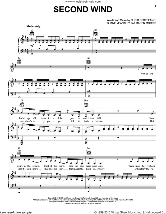 Second Wind sheet music for voice, piano or guitar by Kelly Clarkson, Chris Destefano, Maren Morris and Shane McAnally, intermediate skill level