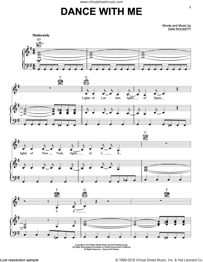 Dance With Me sheet music for voice, piano or guitar by Kelly Clarkson and Dan Rockett, intermediate skill level