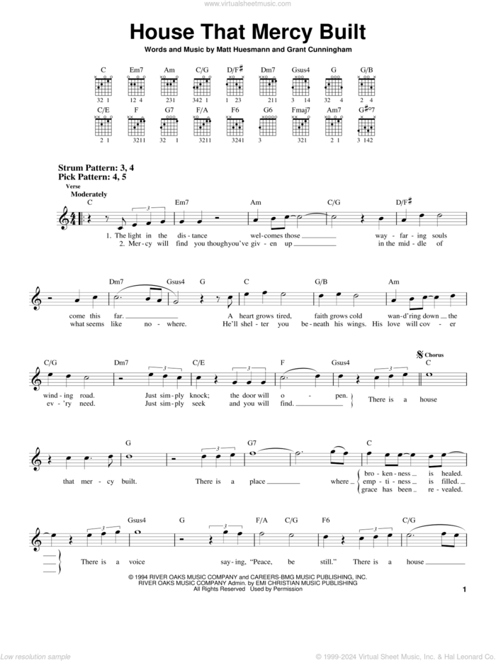 House That Mercy Built sheet music for guitar solo (chords) by Point Of Grace, Grant Cunningham and Matt Huesmann, easy guitar (chords)