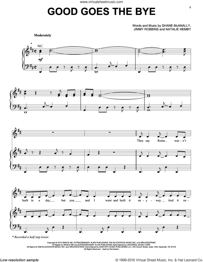 Good Goes The Bye sheet music for voice, piano or guitar by Kelly Clarkson, Jimmy Robbins, Natalie Hemby and Shane McAnally, intermediate skill level