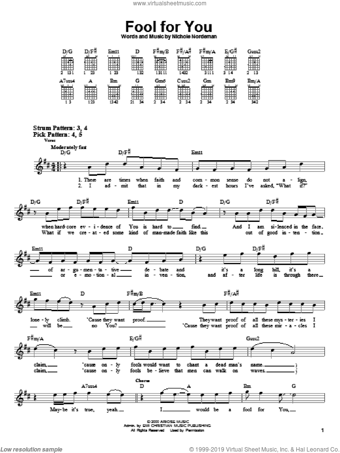Fool For You sheet music for guitar solo (chords) by Nichole Nordeman, easy guitar (chords)