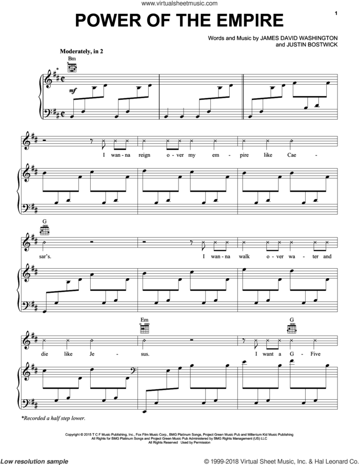 Power Of The Empire sheet music for voice, piano or guitar by Hakeem Lyon/Bryshere Gray, Timbaland, James David Washington and Justin Bostwick, intermediate skill level