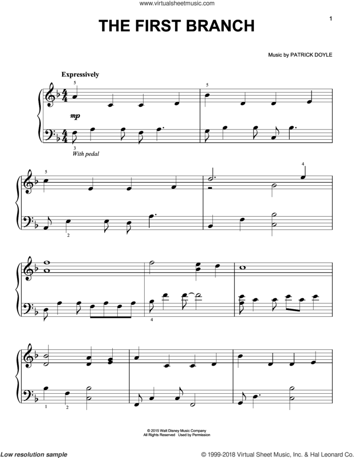 The First Branch sheet music for piano solo by Patrick Doyle, easy skill level