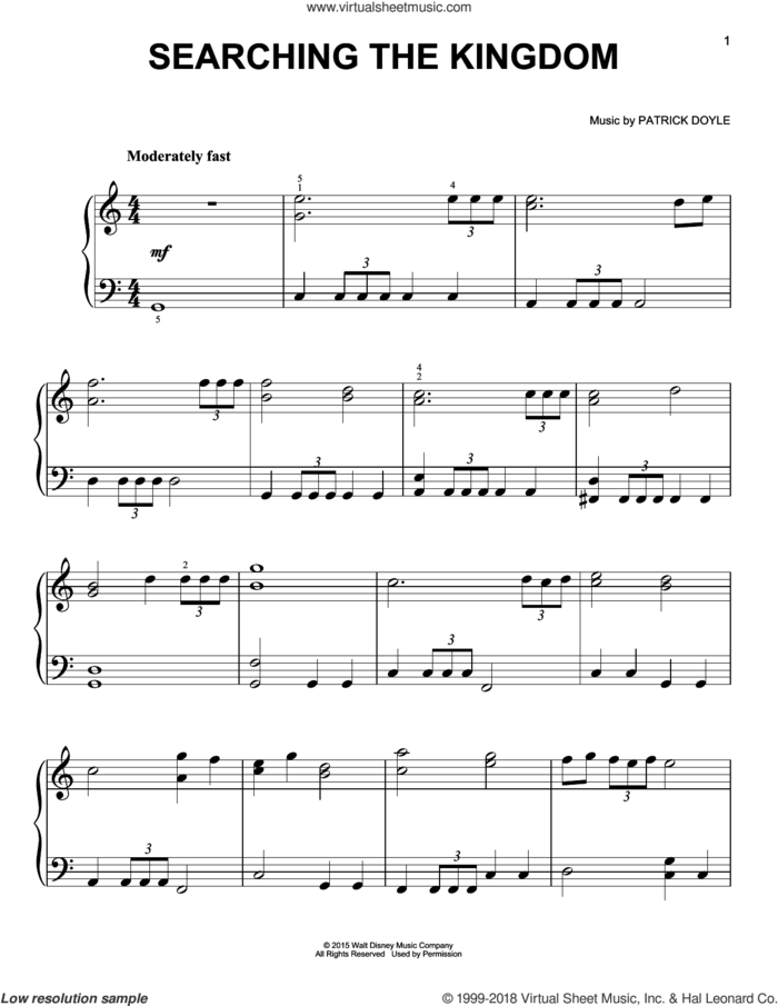 Searching The Kingdom sheet music for piano solo by Patrick Doyle, easy skill level