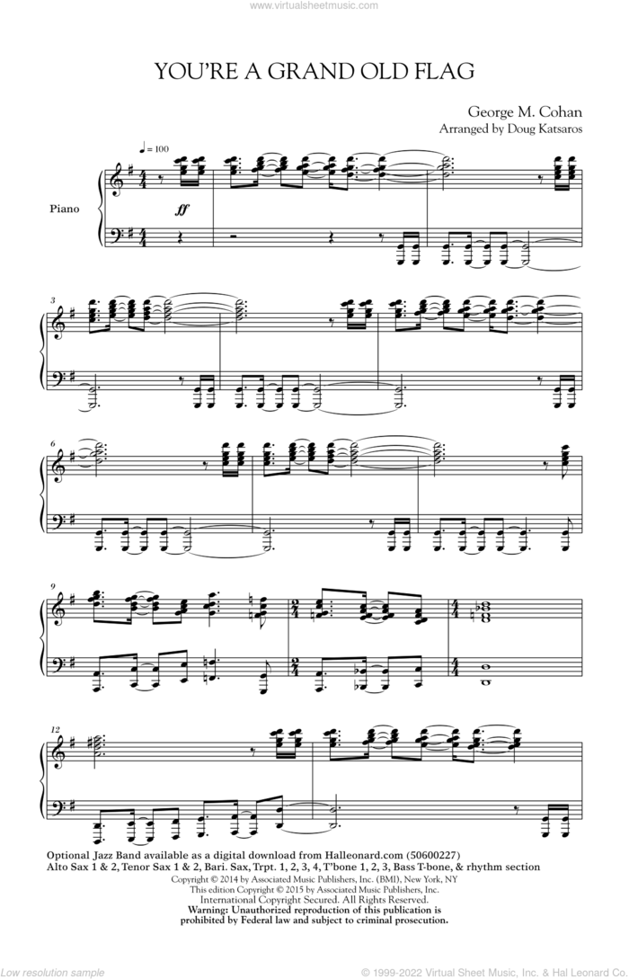 You're A Grand Old Flag sheet music for choir (SATB: soprano, alto, tenor, bass) by George Cohan and Doug Katsaros, intermediate skill level