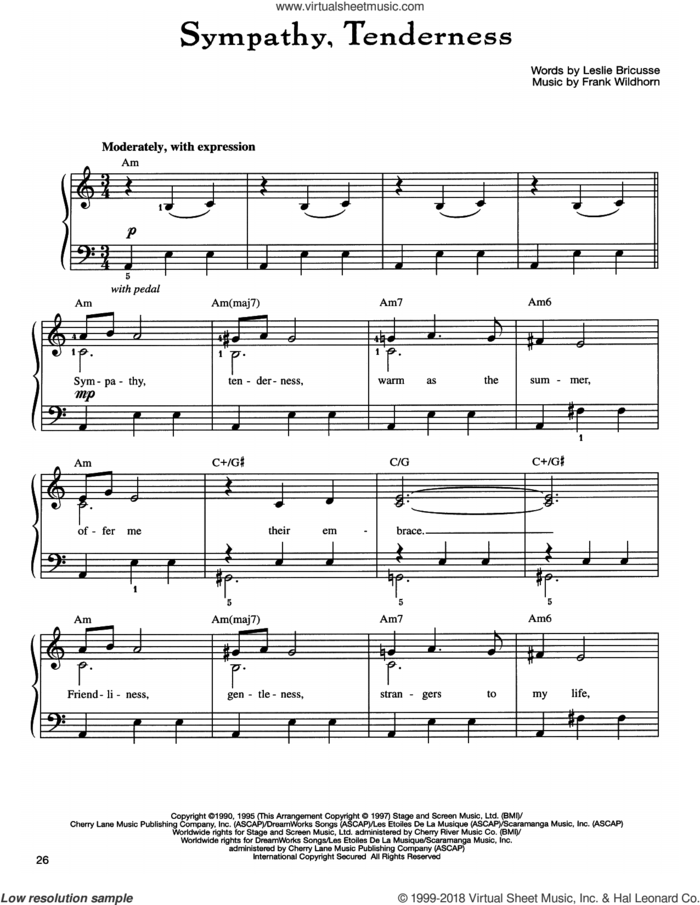 Sympathy, Tenderness sheet music for piano solo by Frank Wildhorn and Leslie Bricusse, easy skill level