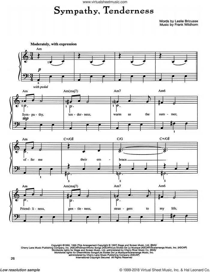 Sympathy, Tenderness sheet music for piano solo by Frank Wildhorn and Leslie Bricusse, easy skill level