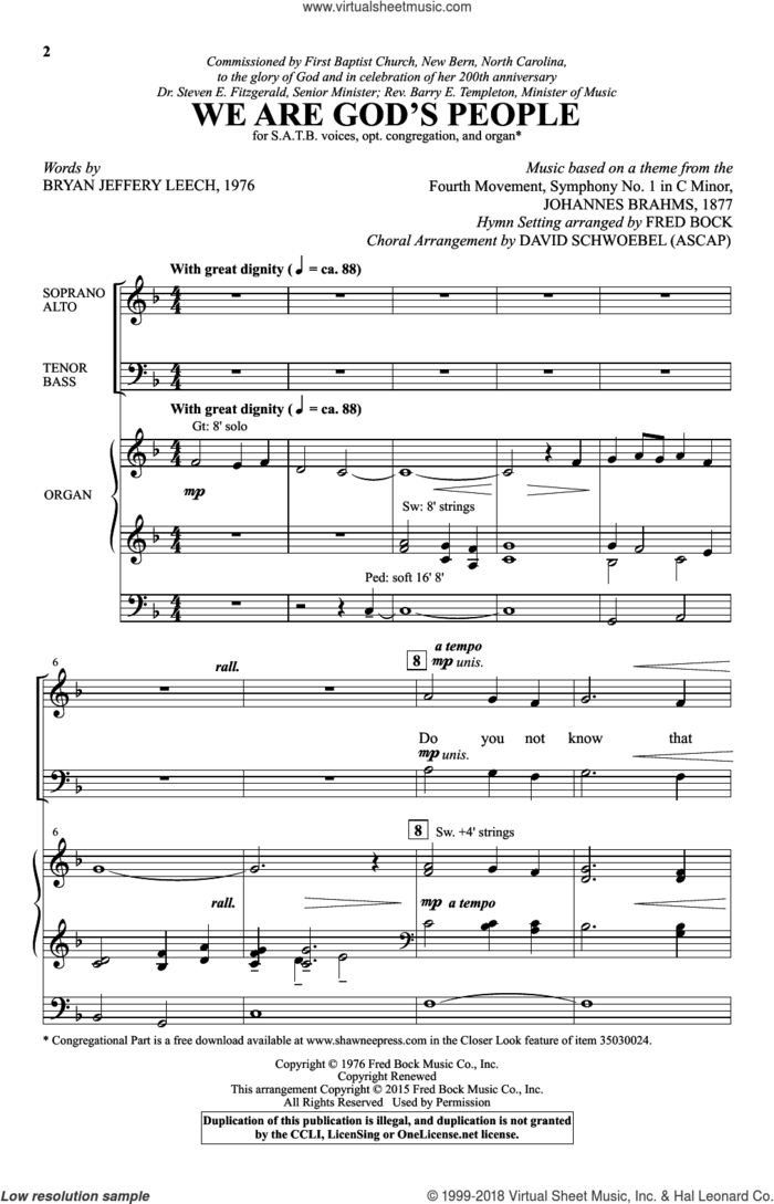 We Are God's People sheet music for choir (SATB: soprano, alto, tenor, bass) by Johannes Brahms, David Schwoebel, Bryan Jeffrey Leech and Fred Bock, intermediate skill level