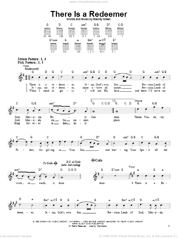 There Is A Redeemer sheet music for guitar solo (chords) by Keith Green and Melody Green, easy guitar (chords)