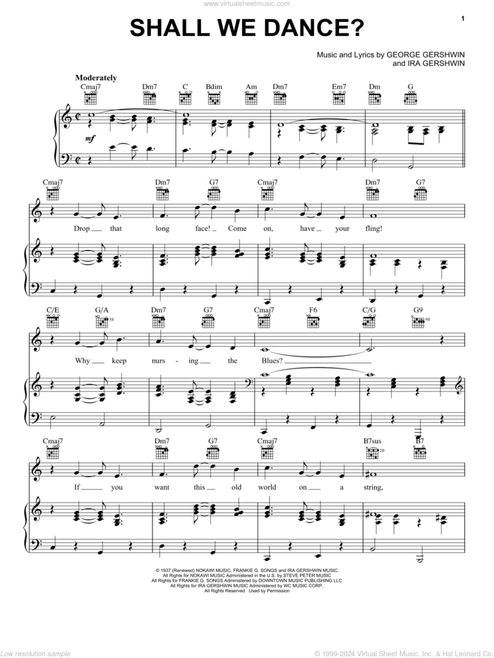 Shall We Dance? sheet music for voice, piano or guitar by George and Ira Gershwin, George Gershwin and Ira Gershwin, intermediate skill level