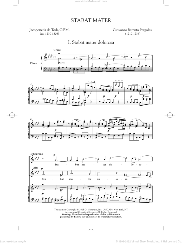 Stabat Mater (First Movement) sheet music for choir (2-Part) by Giovanni Battista Pergolesi, intermediate duet