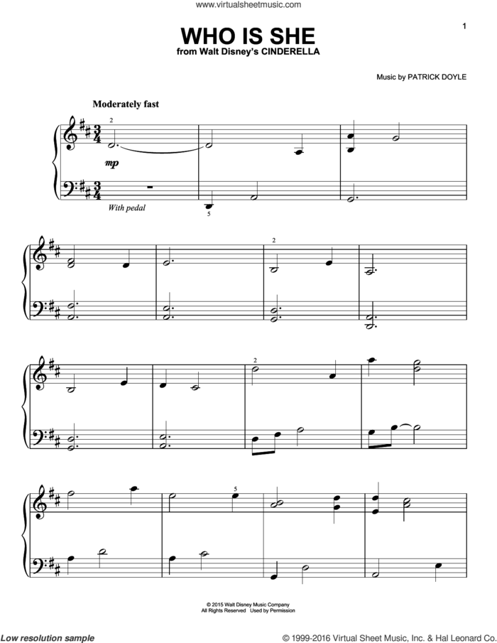 Who Is She, (easy) sheet music for piano solo by Patrick Doyle, easy skill level