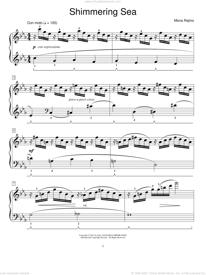 Shimmering Sea sheet music for piano solo (elementary) by Mona Rejino, classical score, beginner piano (elementary)