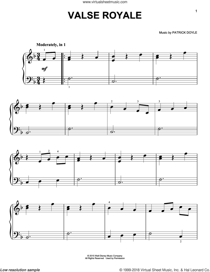 Valse Royale, (easy) sheet music for piano solo by Patrick Doyle, easy skill level