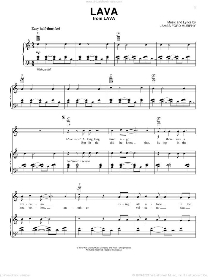 Lava (from Lava) sheet music for voice, piano or guitar by James Ford Murphy, intermediate skill level