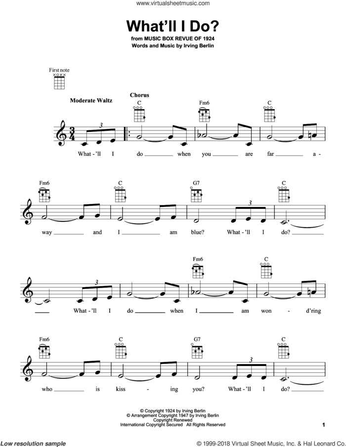 What'll I Do? sheet music for ukulele by Irving Berlin and Bobby Scott, intermediate skill level