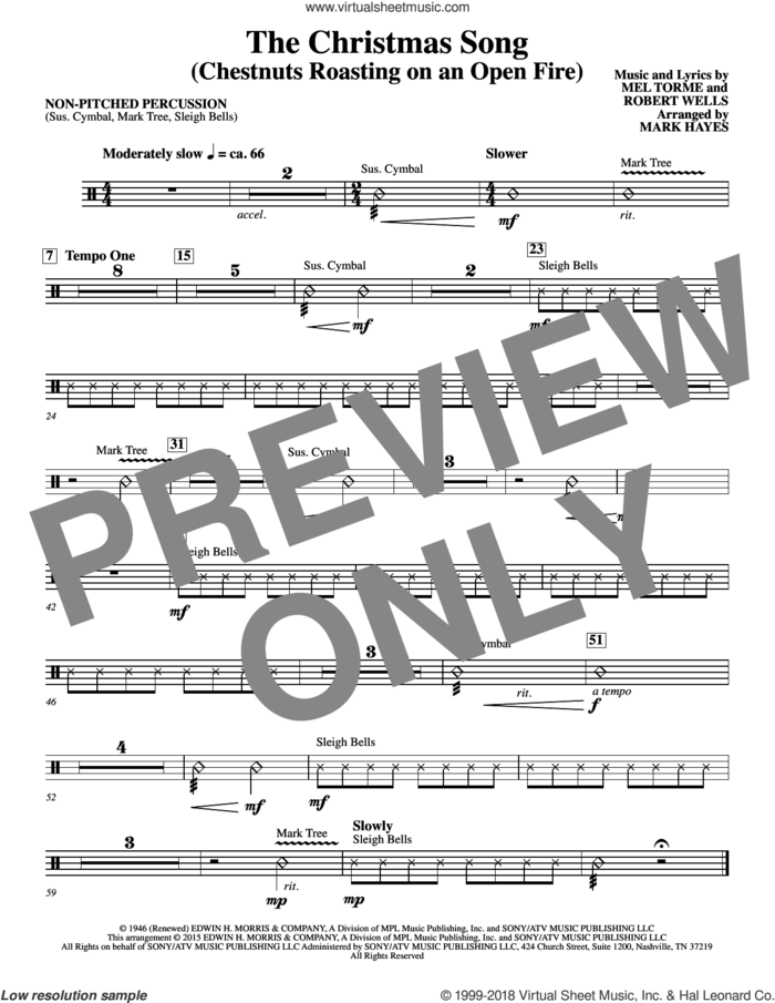 The Christmas Song (Chestnuts Roasting On An Open Fire) sheet music for orchestra/band (aux percussion) by Mel Torme, Mark Hayes, Clay Crosse, King Cole Trio, Nat Cole with N. Riddle Orch., Mel Torme and Robert Wells, intermediate skill level