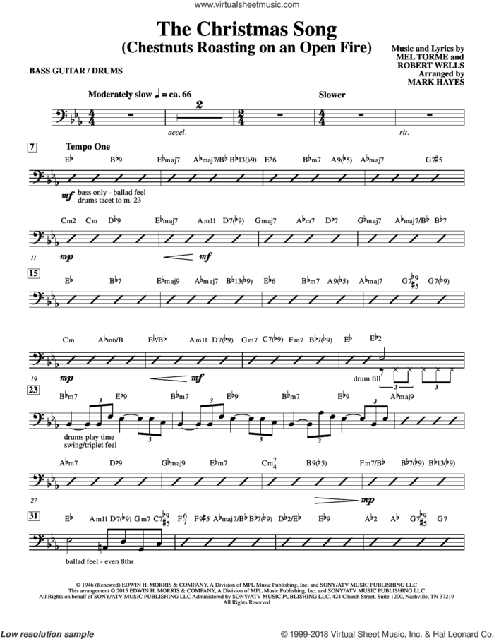 The Christmas Song (Chestnuts Roasting On An Open Fire) sheet music for orchestra/band (rhythm) by Mel Torme, Mark Hayes, Clay Crosse, King Cole Trio, Nat Cole with N. Riddle Orch., Mel Torme and Robert Wells, intermediate skill level