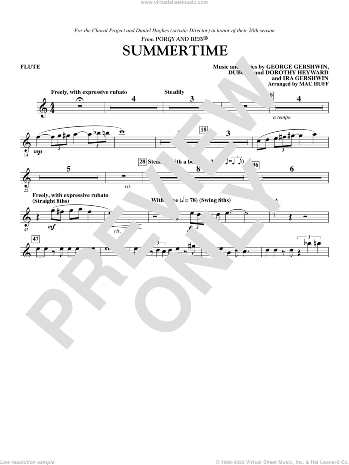 Summertime sheet music for orchestra/band (flute) by George Gershwin, Dorothy Heyward, DuBose Heyward, Ira Gershwin and Mac Huff, intermediate skill level