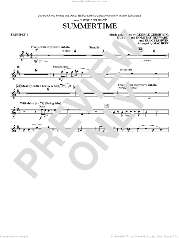 Summertime sheet music for orchestra/band (trumpet 1) by George Gershwin, Dorothy Heyward, DuBose Heyward, Ira Gershwin and Mac Huff, intermediate skill level