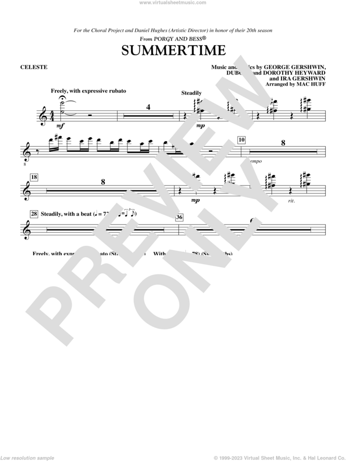 Summertime sheet music for orchestra/band (celeste) by George Gershwin, Dorothy Heyward, DuBose Heyward, Ira Gershwin and Mac Huff, intermediate skill level