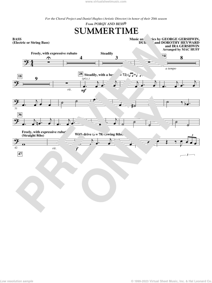 Summertime sheet music for orchestra/band (string bass/electric bass) by George Gershwin, Dorothy Heyward, DuBose Heyward, Ira Gershwin and Mac Huff, intermediate skill level